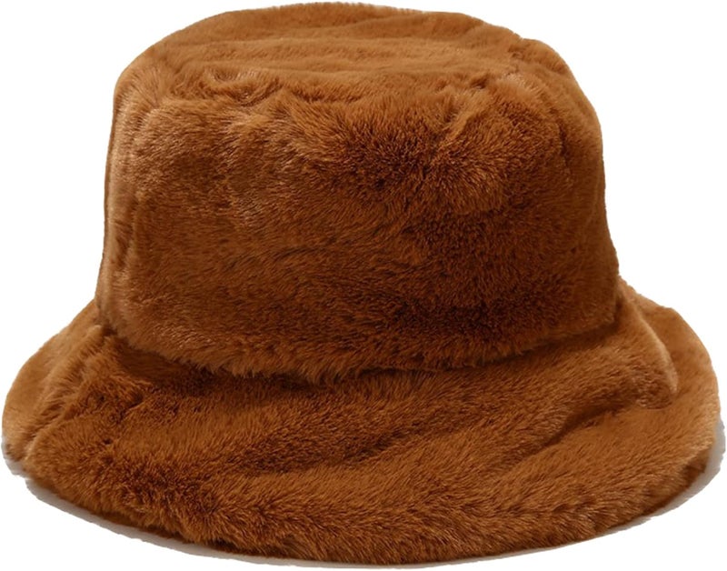 Dirholl Women's Winter Faux Fur Fuzzy Warm Bucket Hat - Image 1